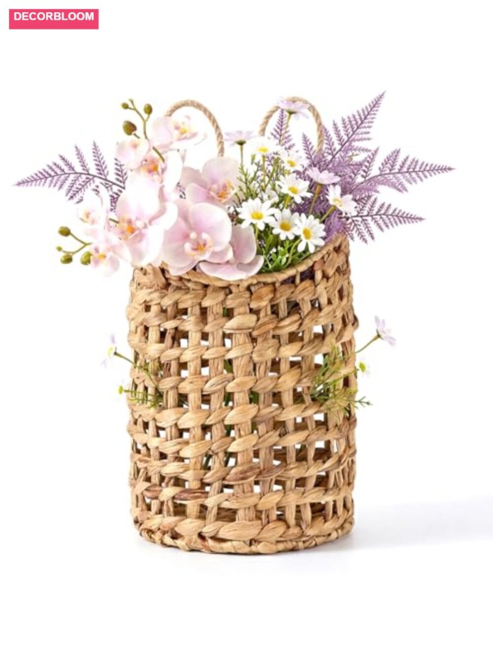 Water Hyacinth Woven Hanging Basket Front Door Decorative Planter with Rope
